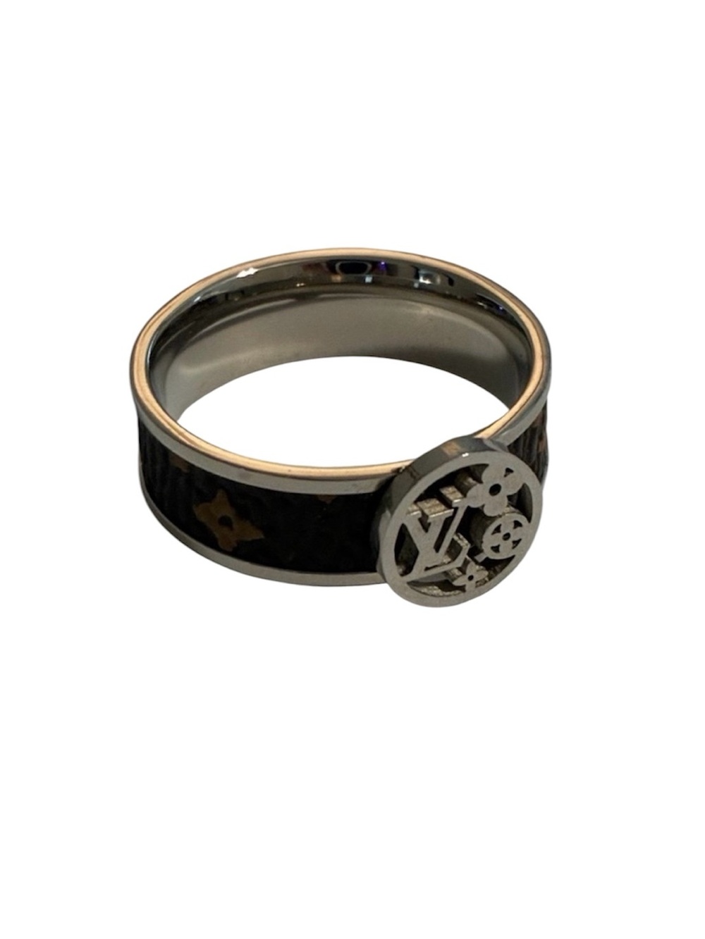 Vintage Silver Ring with Dark Brown Inlay - Size 9